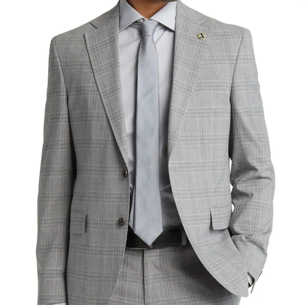 TED BAKER Endurance Roger Wool Blazer Sport Coat Gray Plaid Sz 40S $496 {3E10}